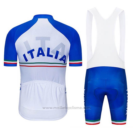 2019 Maillot Cyclisme Italie Blanc Bleu Manches Courtes et Cuissard